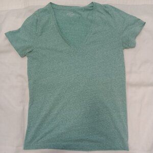 J Crew V-Neck Speckled Cotton Medium Women's Short Sleeve T-shirt Green
